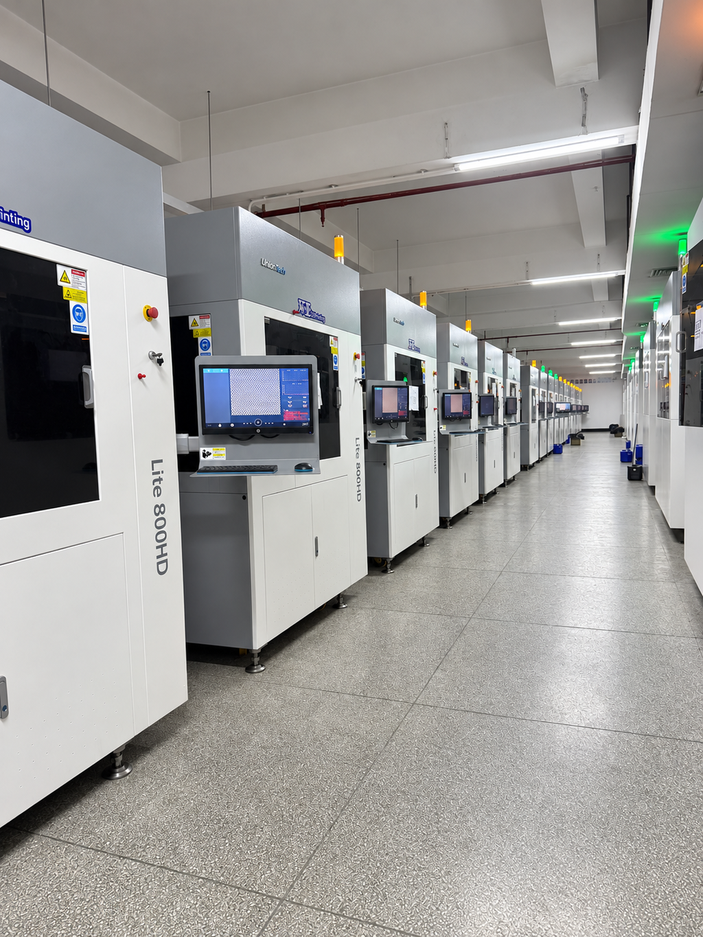 Rows of resin 3D printers in HY3D Print's Dongguan workshop
