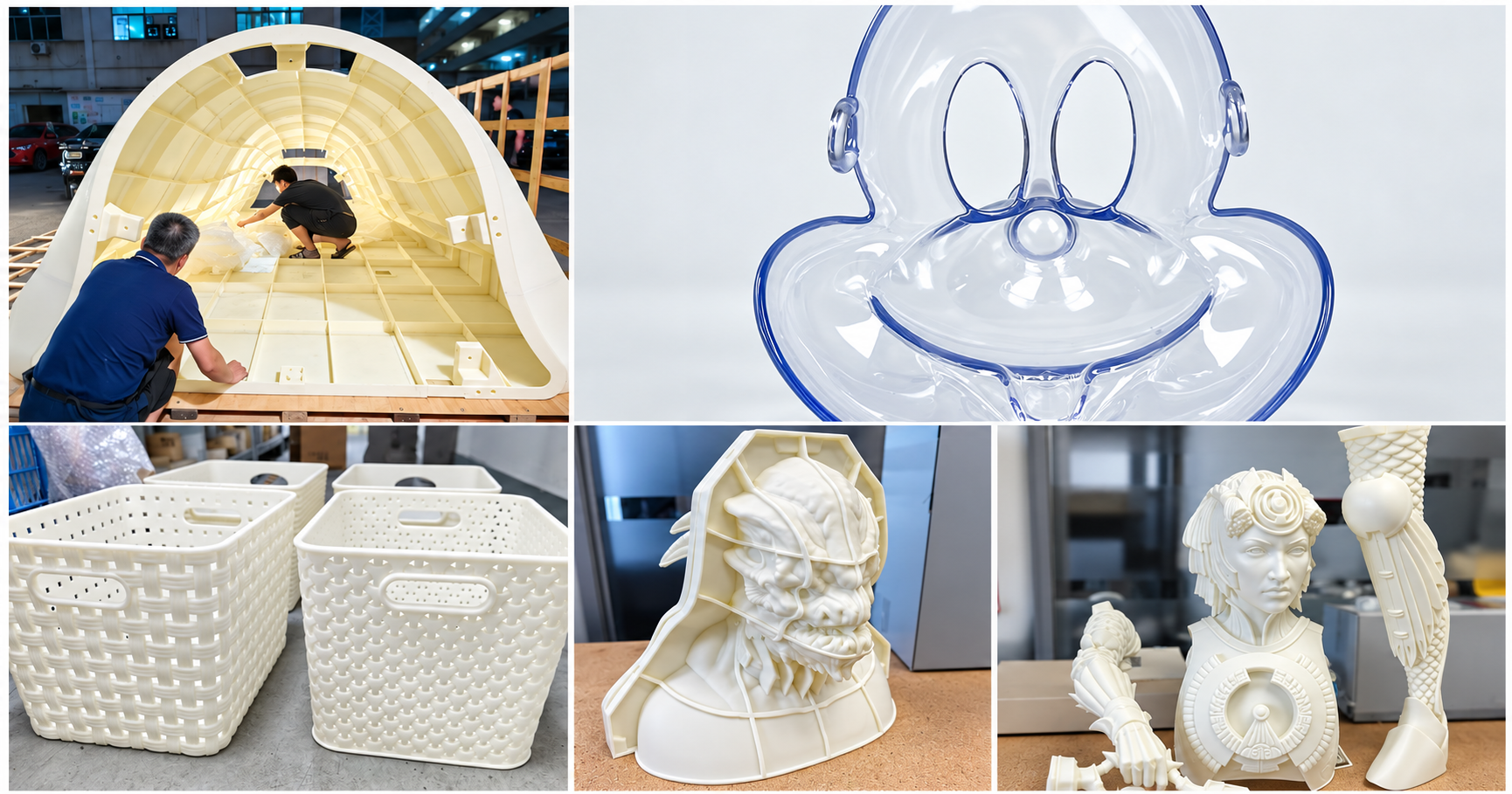 White, transparent, and high-detail resin 3D printed examples